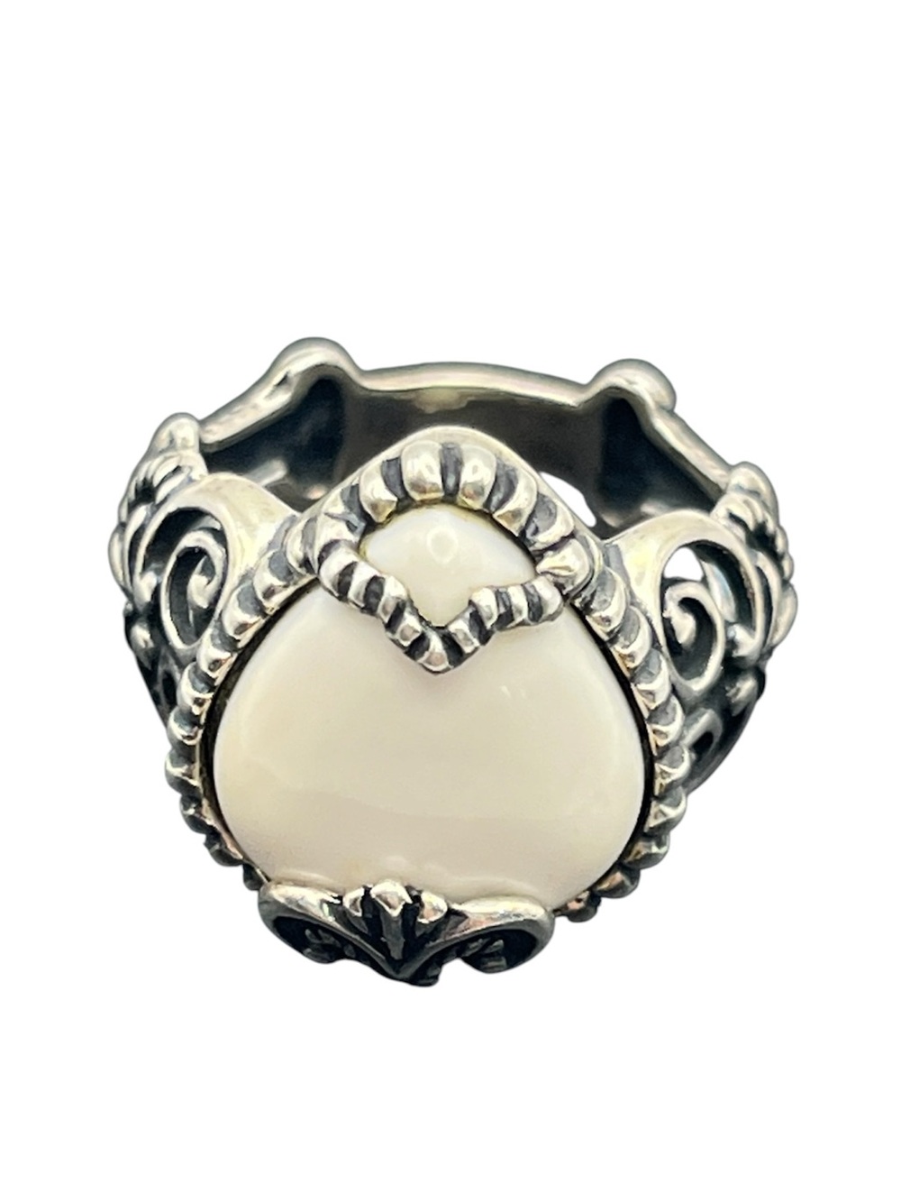 Carolyn Pollack sterling silver white teardrop stone scroll ring size 8